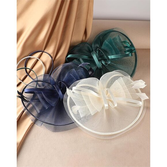 Women Bow Derby Hat Polyester Navy Blue Elegant Fashion Event Accessory main image 5